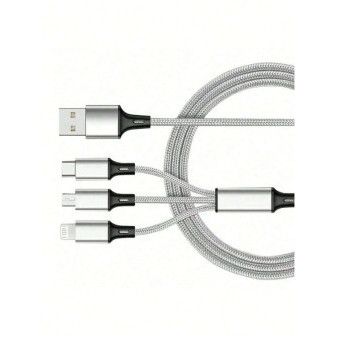 Kabel nabíjecí univerzální 3 v 1, 2 A, 1,2 m, nylonový opletený