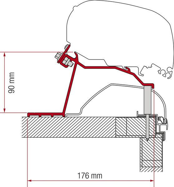 Adaptér Hobby Caravan na uchycení markýzy Fiamma F65 a F80 na střechu karavanu (2014-)