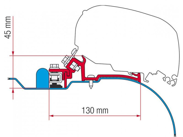 Adaptér na uchycení markýzy Fiamma F65 a F80S na střechu Iveco Daily L2/L3/H2 (2006-2014)