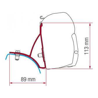 Adaptér na uchycení markýzy Fiamma F45S delky 230-260 cm na stěnu Renault Trafic/Opel Vivaro/Nissan Primastar L1/L2/H1 (2001-2015)