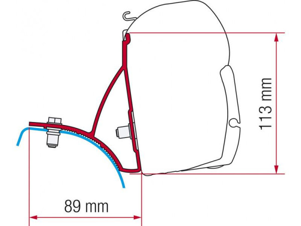 Adaptér na uchycení markýzy Fiamma F45S delky 230-260 cm na stěnu Renault Trafic/Opel Vivaro/Nissan Primastar L1/L2/H1 (2001-2015)