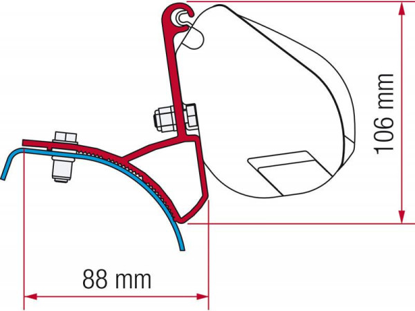 Adaptér na uchycení markýzy Fiamma F35pro na stěnu Renault Trafic/Opel Vivaro/Nissan Primastar L1/L2/H1 (2001-2014)