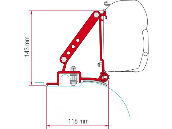 Adaptér pro uchycení markýzy Fiamma F45S a F70 na stěnu Citroën Jumper/Fiat Ducato/Peugeot Boxer L2/L3/H2 (1994-2006)