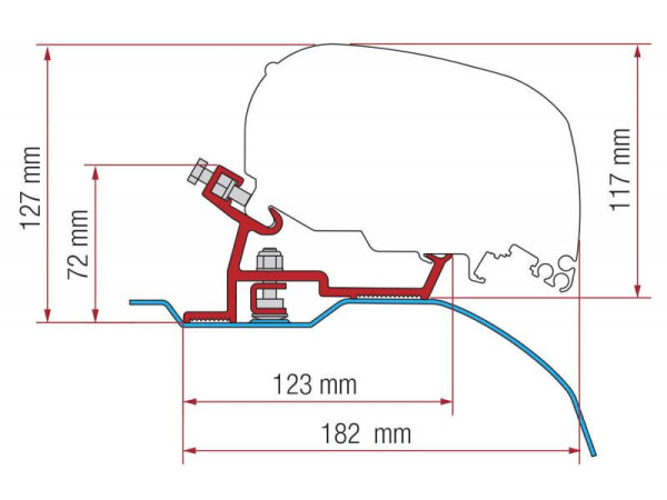 Adaptér na uchycení markýzy Fiamma F65S a F80S do delky 370 cm na střechu Citroën Jumper/Fiat Ducato/Peugeot Boxer X250/X290 L2/L3/H2 (2006-)