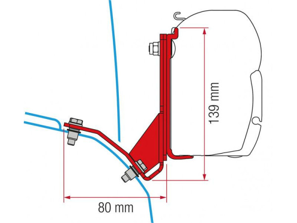 Adaptér na uchycení markýzy Fiamma F45S na stěnu Fiat Ducato/Citroën Jumper/Peugeot Boxer/Hymercar Pössl L2/L3/L4/H2 (2006-) se zvedací střechou