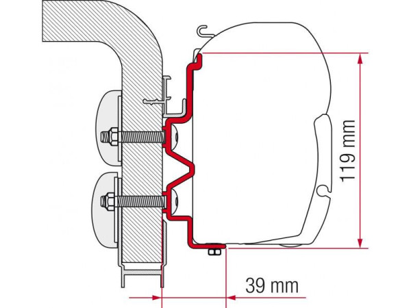 Adaptér na uchycení markýzy Fiamma F45 a F70 délka 450 cm na stěnu Hobby/Hymer Camp