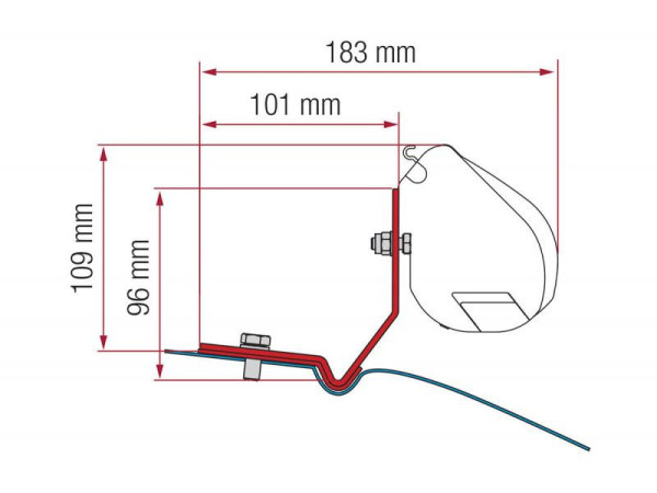 Adaptér na uchycení markýzy Fiamma F35pro na stěnu Volkswagen Caddy Maxi (2016-2020) bez zvedací střechy černý