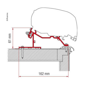 Adaptér Caravan na uchycení markýzy Fiamma F65S/L a F80 délky 450 cm na střechu karavanu