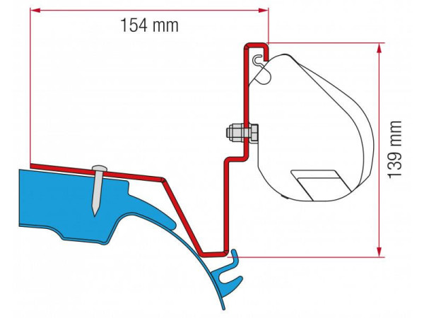 Adaptér na uchycení markýzy Fiamma F35pro delky 250 cm na stěnu Mercedes Vito Westfalia Jules Verne L2/H1 (2014-) černý