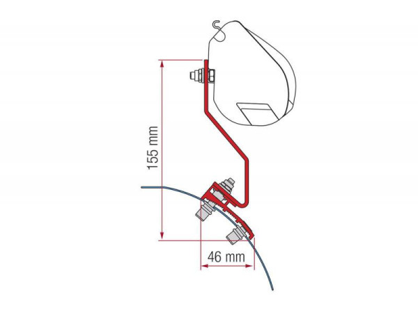 Adaptér na uchycení markýzy Fiamma F35pro na stěnu Volkswagen Caddy Maxi (2016-2020) se zvedací střechou černý