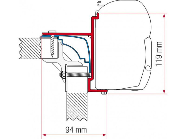 Adaptér na uchycení markýzy Fiamma F45 a F70 do délky 400 cm na stěnu Laika Ecovip/Bürstner/Hobby