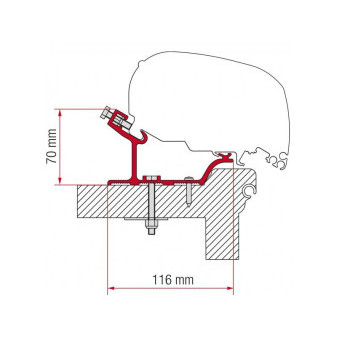 Adaptér Hobby Easy & Ontour na uchycení markýzy Fiamma F65 na střechu karavanu Adria Adora