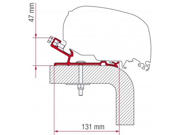 Adaptér na uchycení markýzy Fiamma F65 a F80S delky 370 cm na střechu Hymer