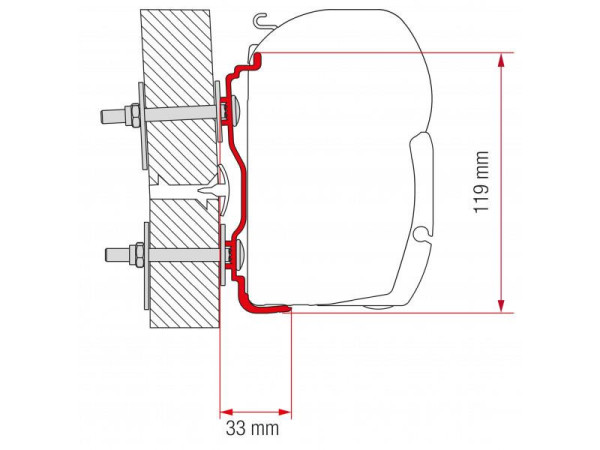 Adaptér na uchycení markýzy Fiamma F45 a F70 delky 300 cm na stěnu Hymer (2016-)