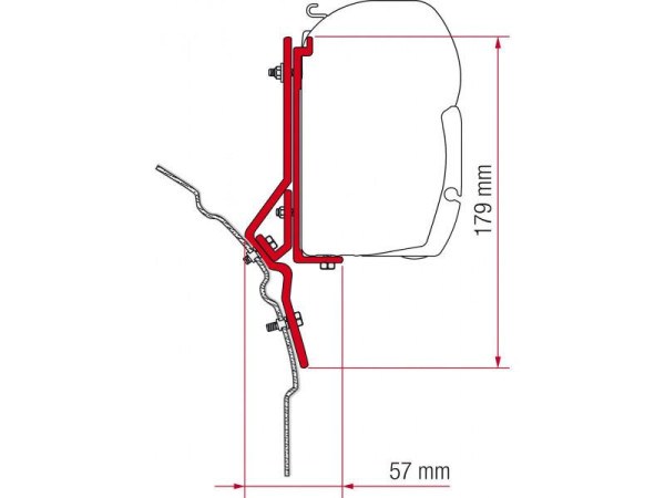 Adaptér na uchycení markýzy Fiamma F45 na stěnu VW T4 L1/L2/H1 bez/se zvedací střechou