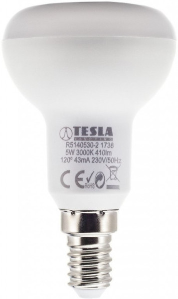 Žárovka TESLA bytová LED Reflektor R50, E14, 5W, 230V, 450lm, 25 000h, 3000K teplá bílá, 180st